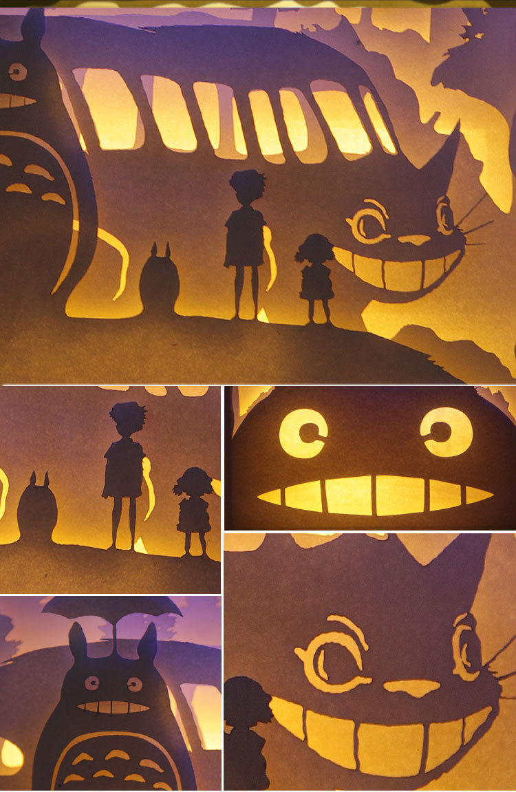 居也光影纸雕双色龙猫公交宫畸床头装饰台灯装饰台灯