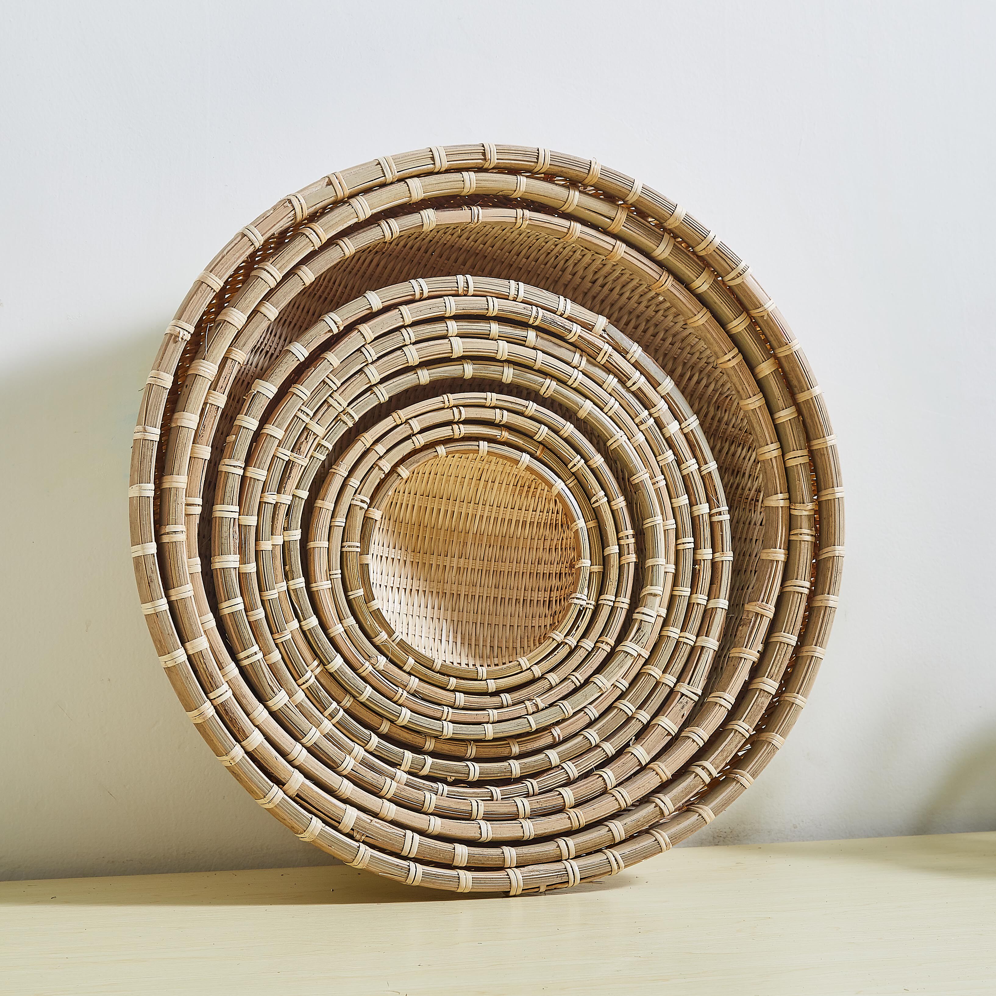 竹编簸箕圆形筲箕竹筛子农家竹制品收纳筐家用有孔水果篮洗菜圆筐