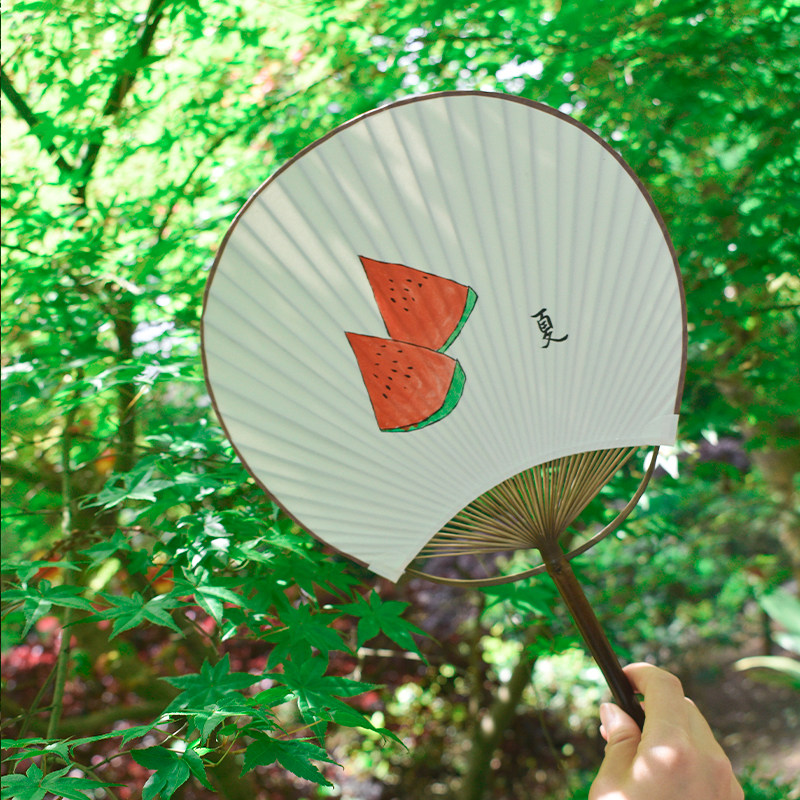 团扇手绘diy宣纸绘画创意古风紫竹蒲扇汉服圆扇子