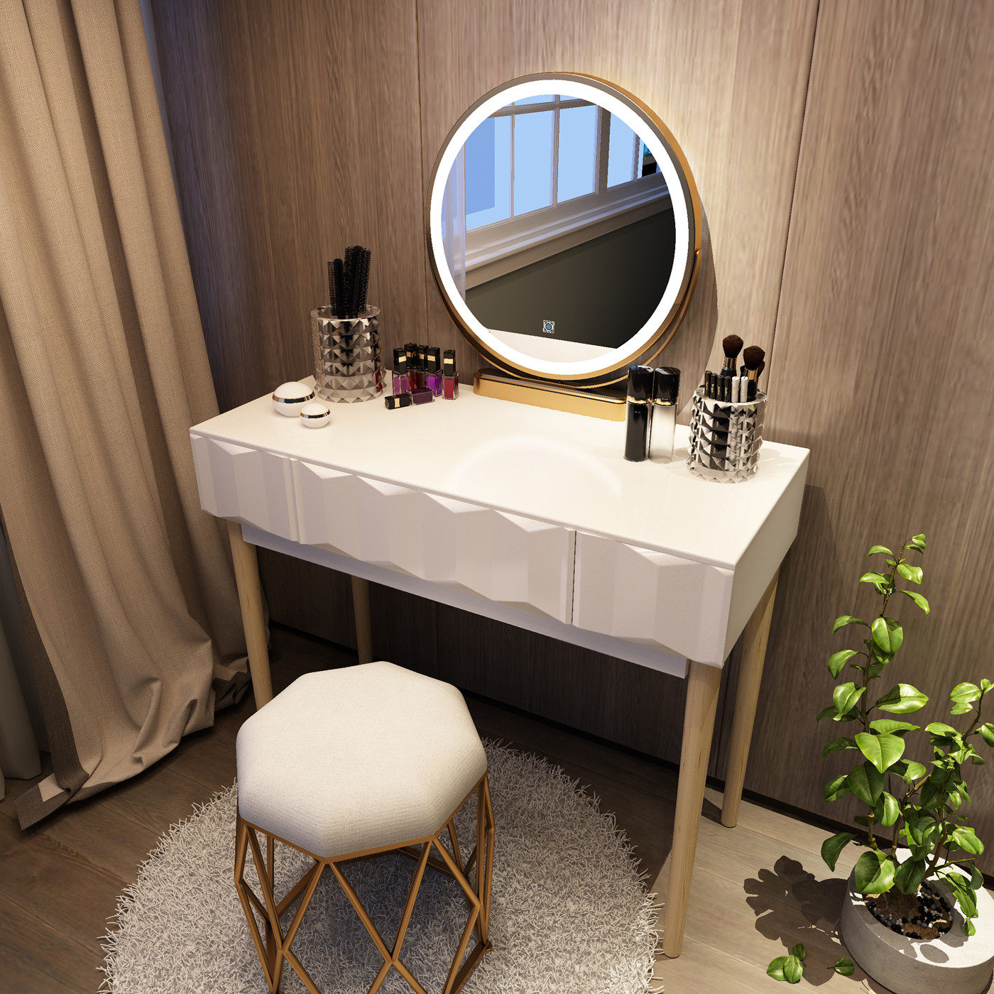 梳妆台ins北欧卧室经济型现代简约小户型多功能网红化妆桌女轻奢 - 胤