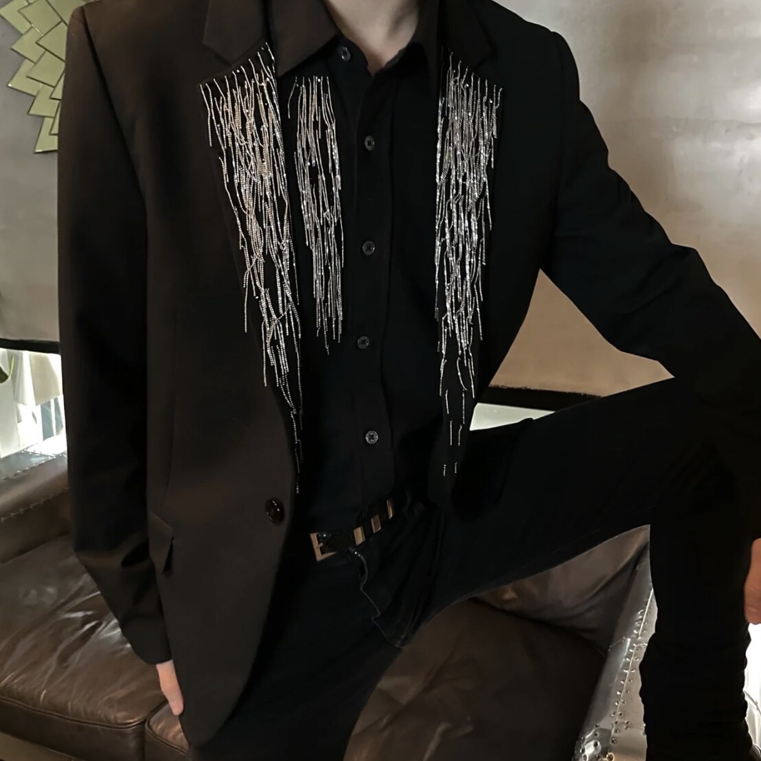 高版本版本slp水钻流苏西服高级奢潮高街时装西服