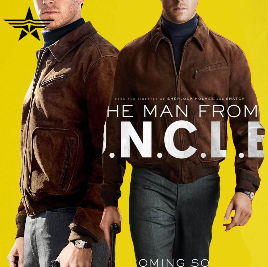 秘密特工同款复古英伦麂皮绒修身翻领男式短款棕色夹克外套