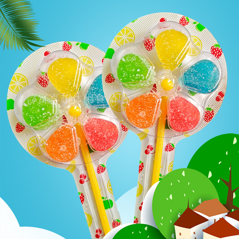 旋转五彩风车棒棒糖果汁软糖30支盒装儿童糖果糖果