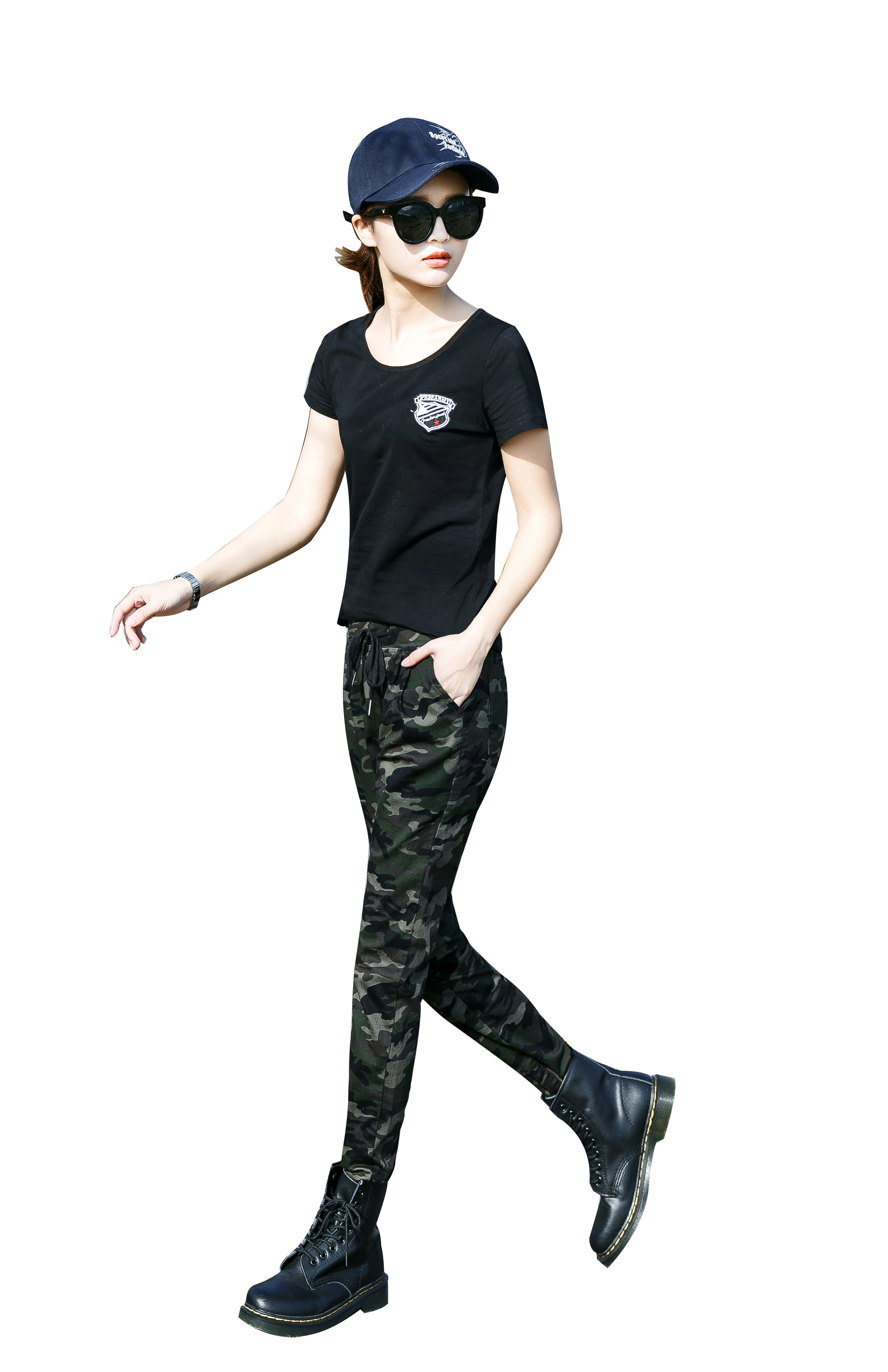 秋季新款迷彩裤女高腰弹力显瘦户外运动休闲长裤登山裤军裤迷彩服