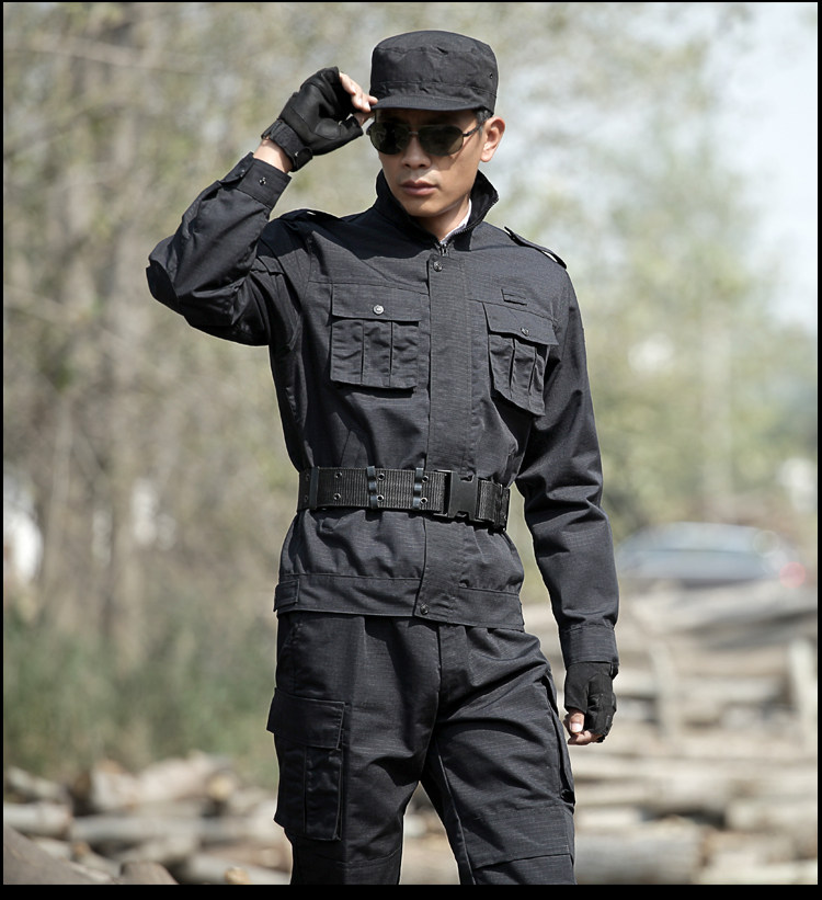黑色保安作训服套装男特种兵作训服耐磨秋季军装工作服训练迷彩服