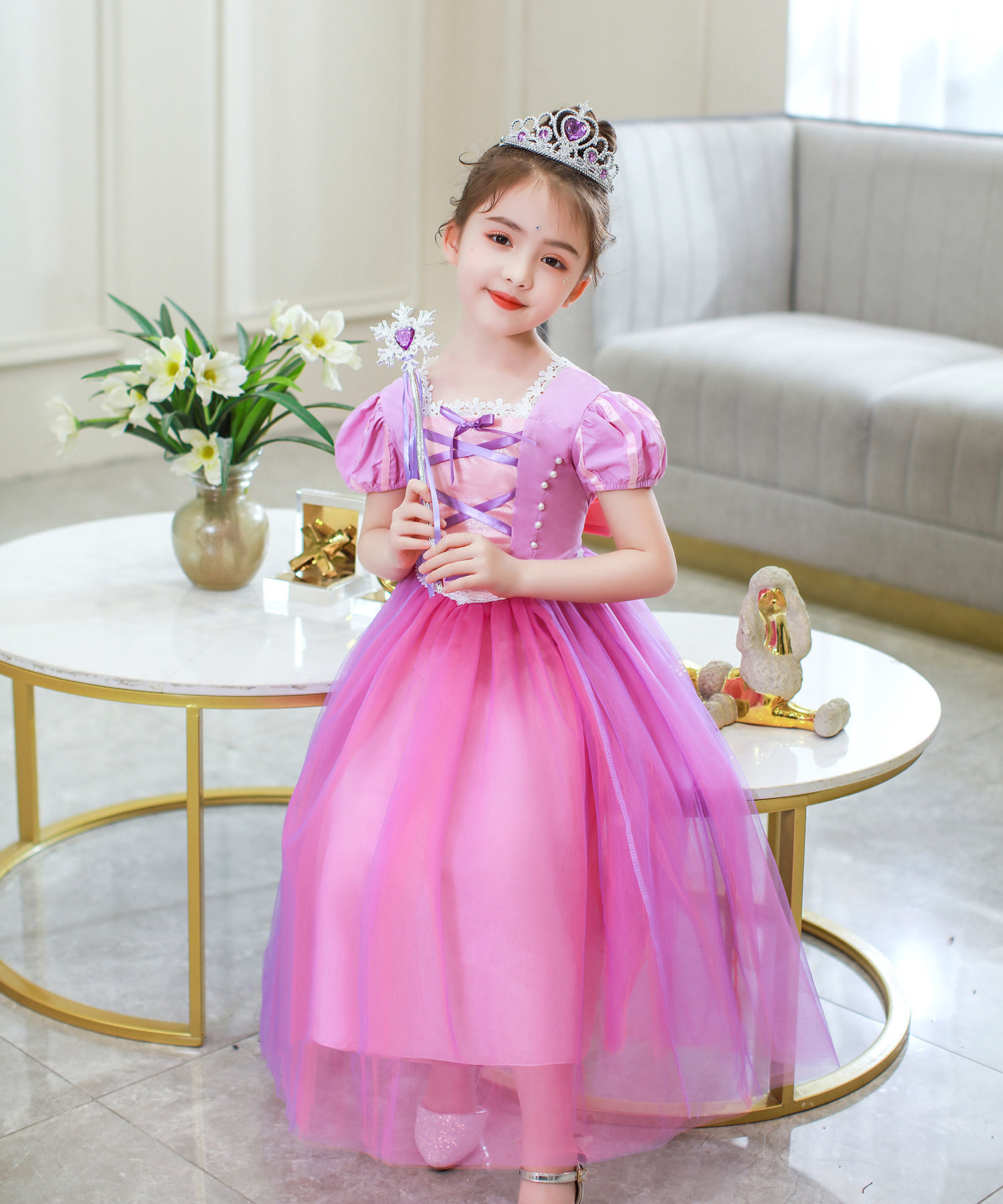 欧美女童长发公主乐佩连衣裙儿童动漫表演夏季连衣裙