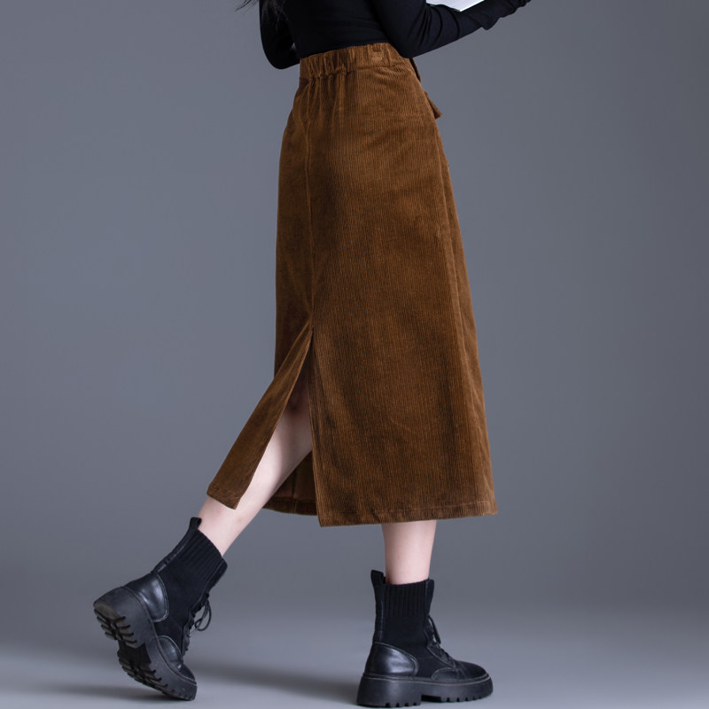 棕色复古灯芯绒半身裙女秋冬咖色高腰显瘦遮胯半身裙