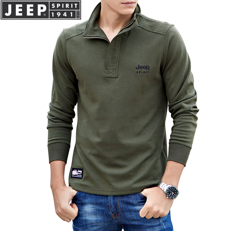 JEEP吉普官方正品立领卫衣纯棉拉链男装旗舰长袖t恤保罗衫短袖春
