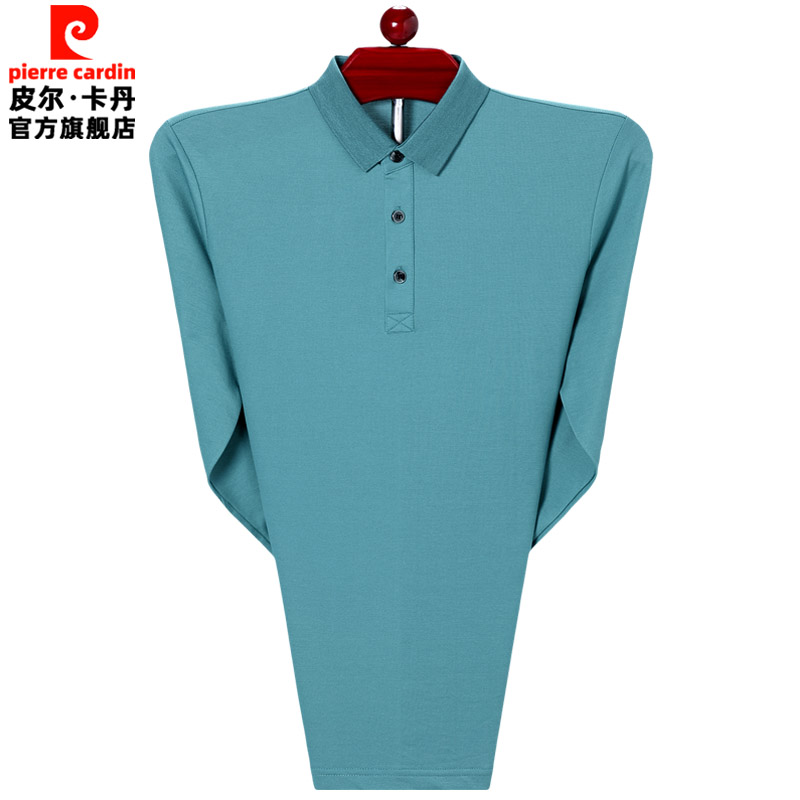 皮尔卡丹桑蚕丝长袖t恤男夏季薄款打底衫宽松大码中年爸爸polo衫