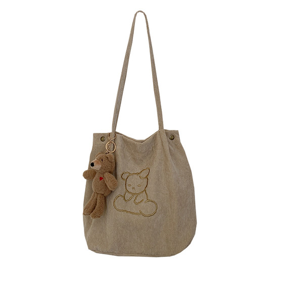 Lovely Canvas Bag Female Cartoon Embroidered Shoulder Bag New Japanese Ins Handbag Corduroy Student Class Bag Lovely Canvas Bag Female Cartoon Embroidered Shoulder Bag New Japanese Ins Handbag Corduroy Student Class Bag