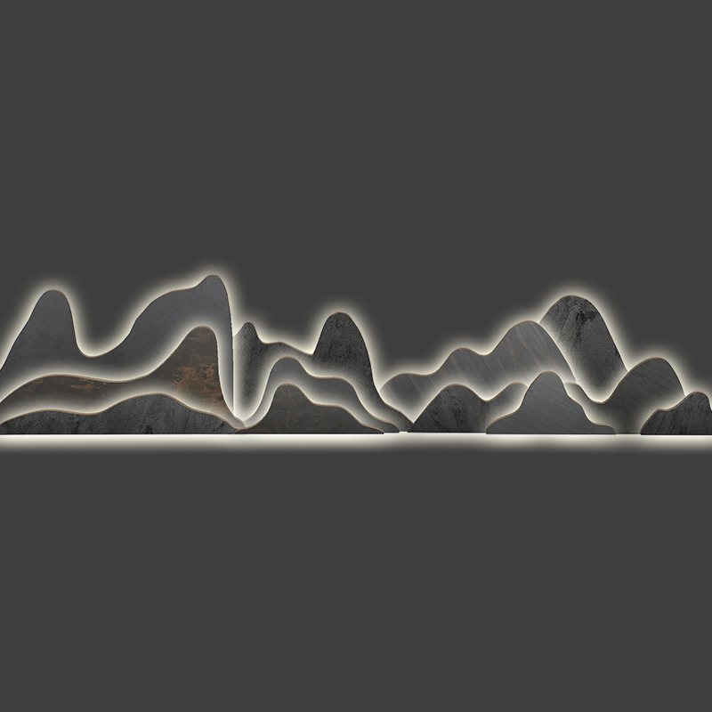 宝纳中式造型背景墙造景景观山形天然新中式创意瓷砖背景墙