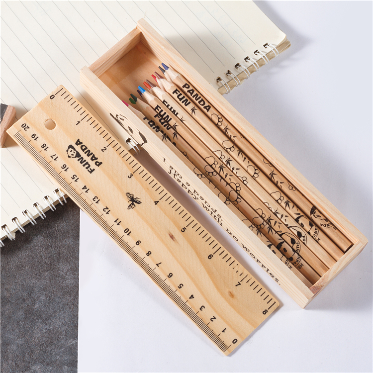 熊猫文具盒尺子彩色铅笔卷笔刀套装学生用品美术绘画铅笔
