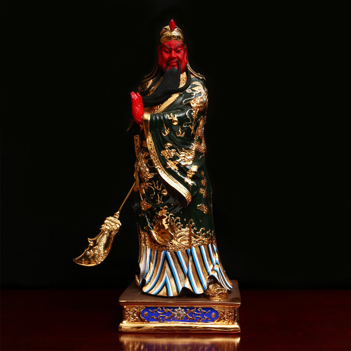 纯铜鎏金关帝关公二哥二爷佛像关羽绿袍武财摆件