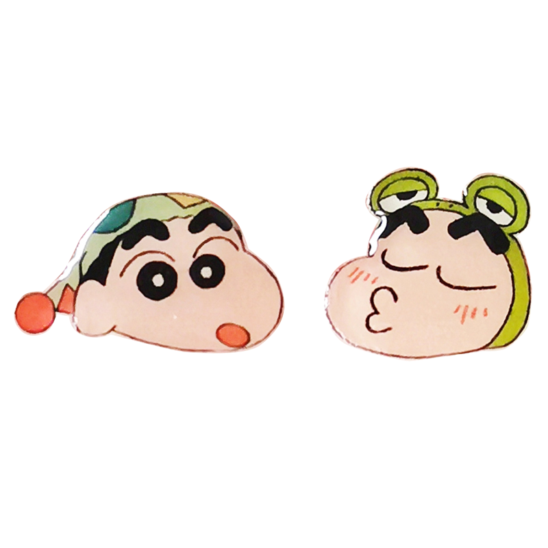 可爱蜡笔小新睡袍青蛙纯银耳钉ins卡通少女耳饰耳钉