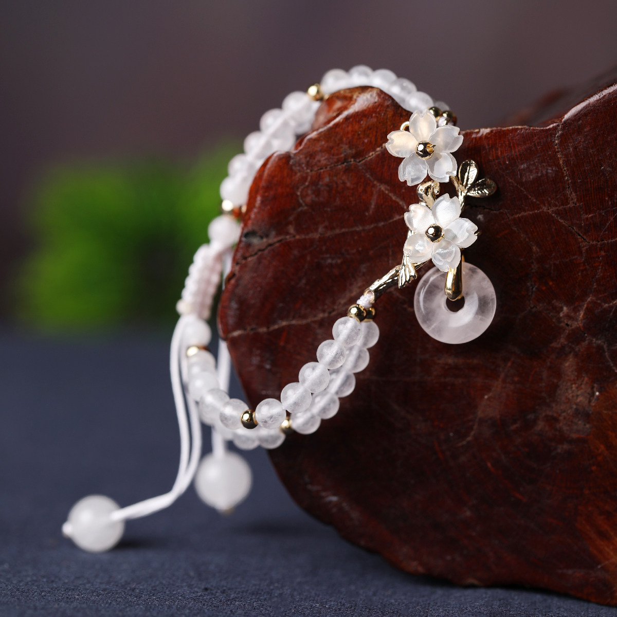 中国平安手饰古风编织扣手平安扣粉晶国风髓手串手链