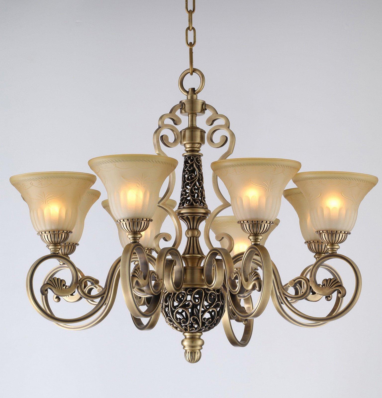 美式复古全铜吊灯欧式黄铜卧室餐厅6头灯饰客厅吊灯