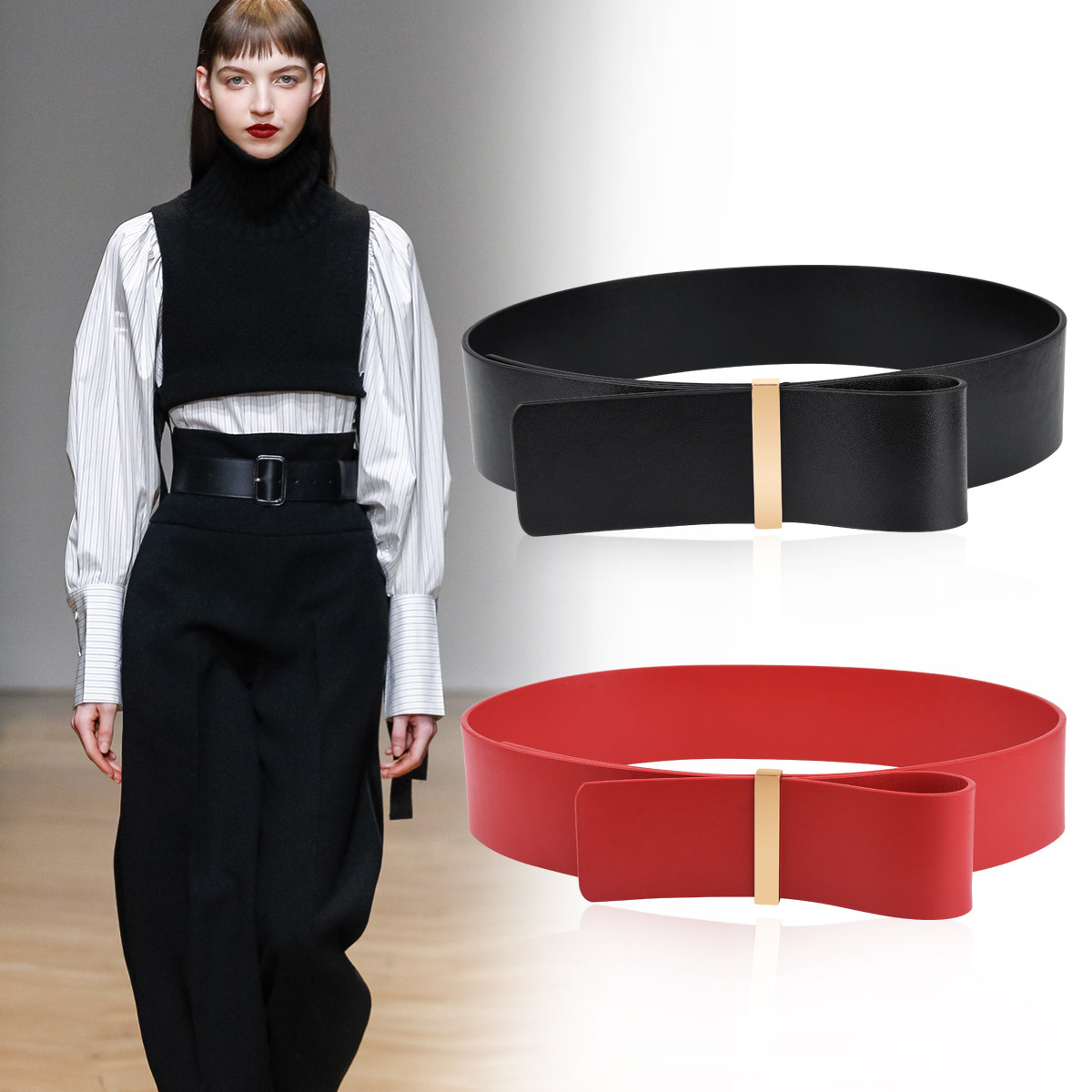 牛皮皮宽腰带简约百搭搭配毛衣裙子打结装饰腰带