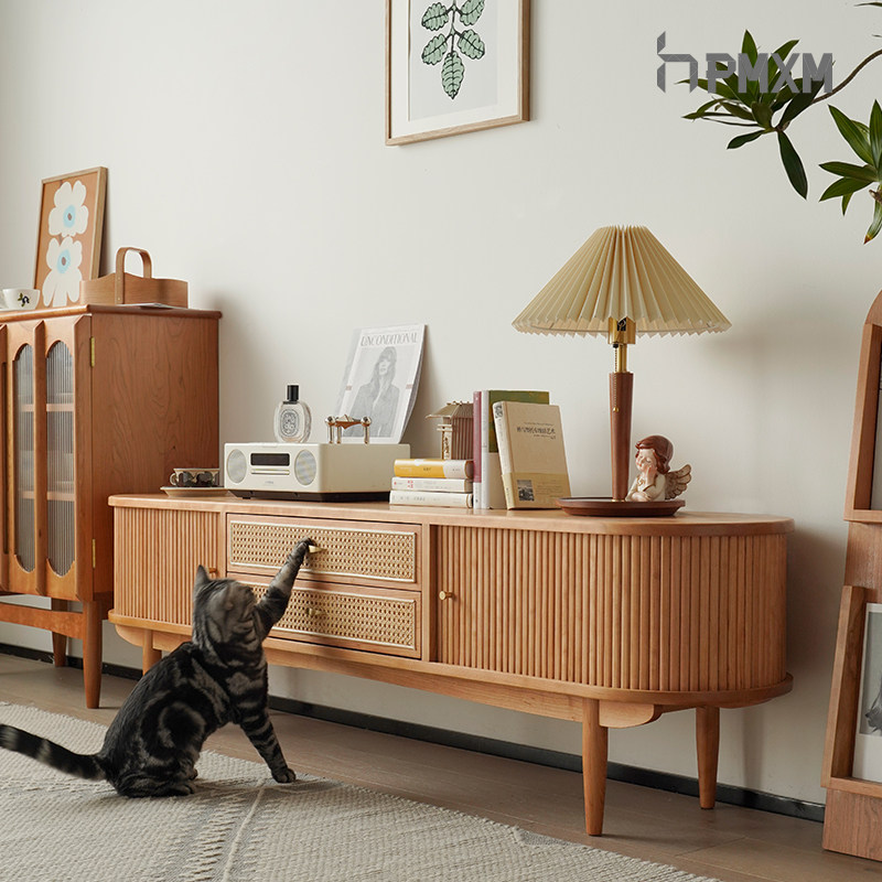 电视柜北欧实木樱桃桃木日式原木创意复古客厅电视柜