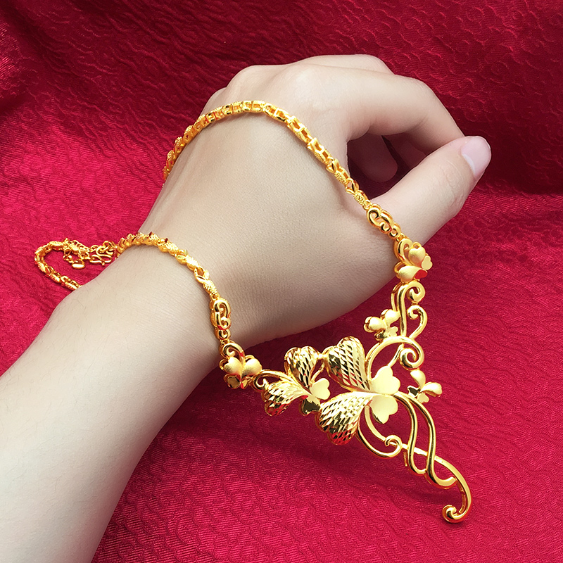 项链新款黄金秀禾中式婚礼饰品镀金婚庆荷花项链