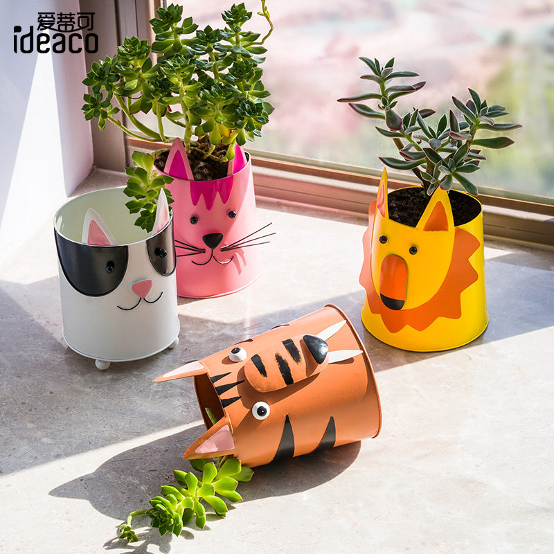 北欧欧可爱小动物铁艺花盆摆件创意幼儿园阳台花盆