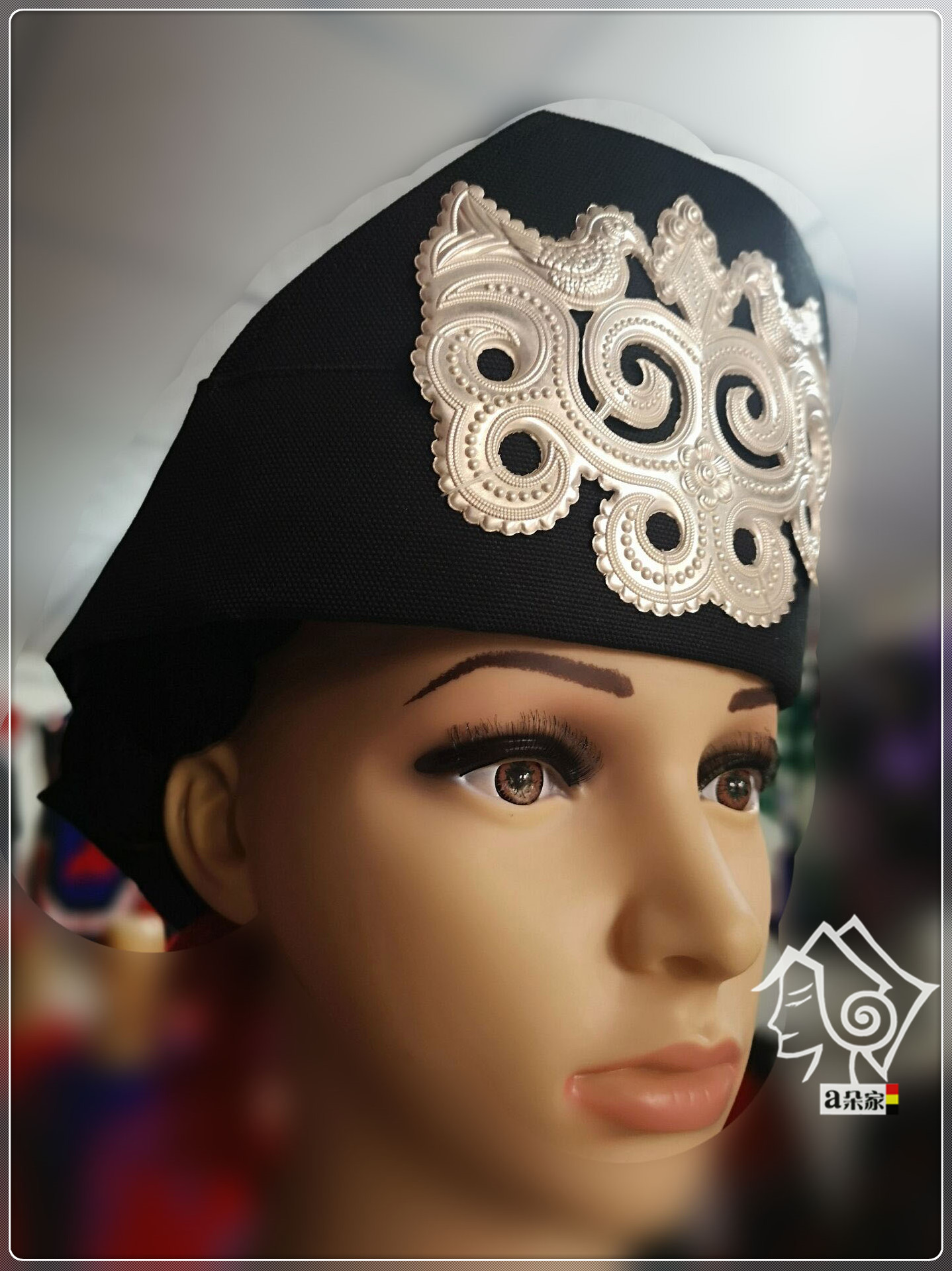 凉山彝族帽子子女纯银银花三角女青年简约复古发饰