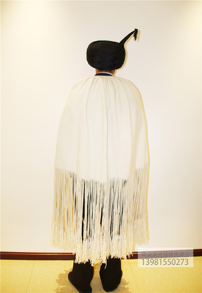 精品凉山彝族擦尔羊毛披风披毡斗白色流苏手工民族服装