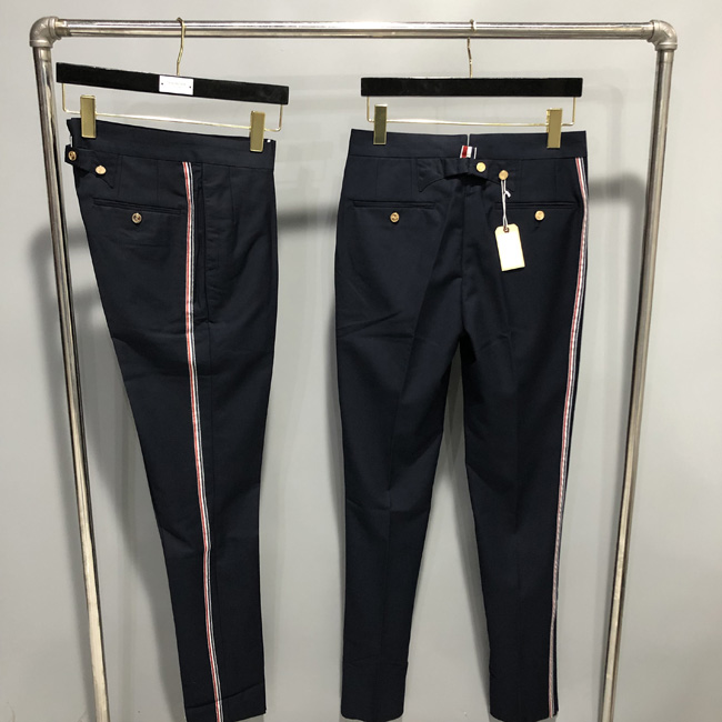19FW TB新款西装裤子修身显瘦 三色织带装饰 高腰长款西裤男女款