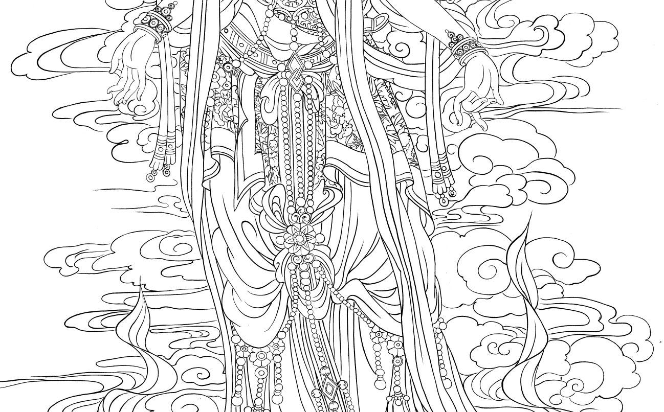 工笔画底稿人物千手观音4尺6尺菩萨佛像观音高清国画