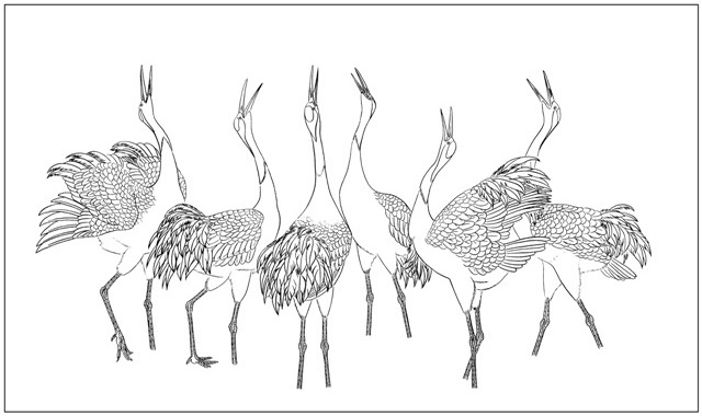 工笔画底稿仙鹤横幅鹤鸣九皋白描打印稿毛笔勾笔勾宣纸国画