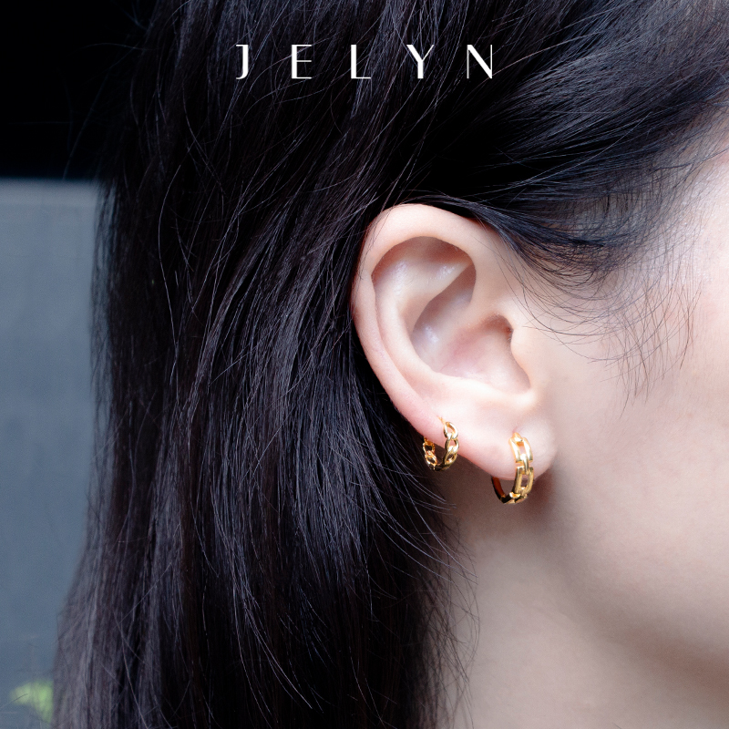 闪耀大金金链耳圈玥景18k黄金au750素金锁链耳饰