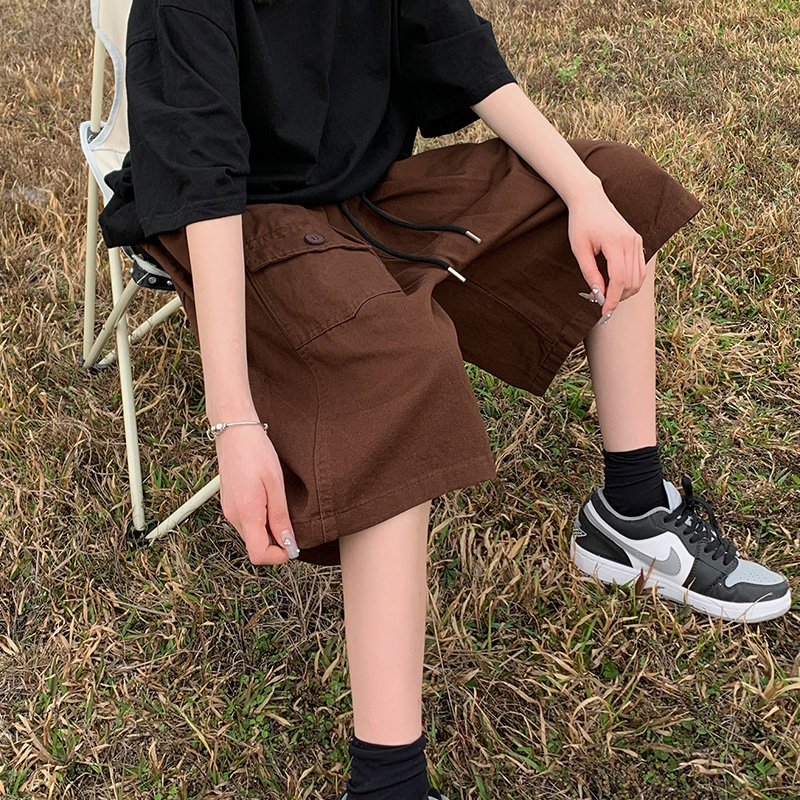 日系街头cityboy工装短裤夏季男休闲深棕色ins潮流阔腿五分中裤子