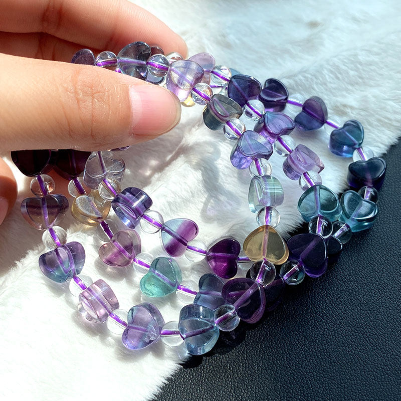 天然透彩萤石心形手链爱心形单水晶手串女闺蜜手链