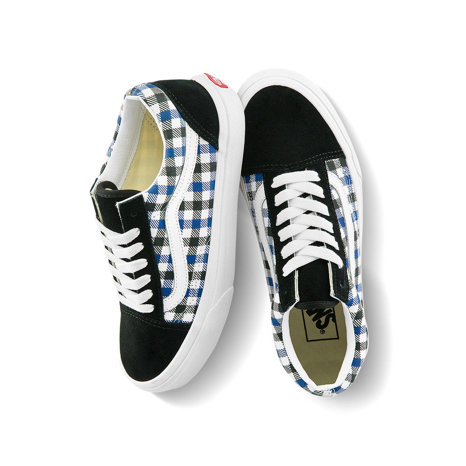 现货vans范斯小香小香风风蓝色格男女oldskool板鞋