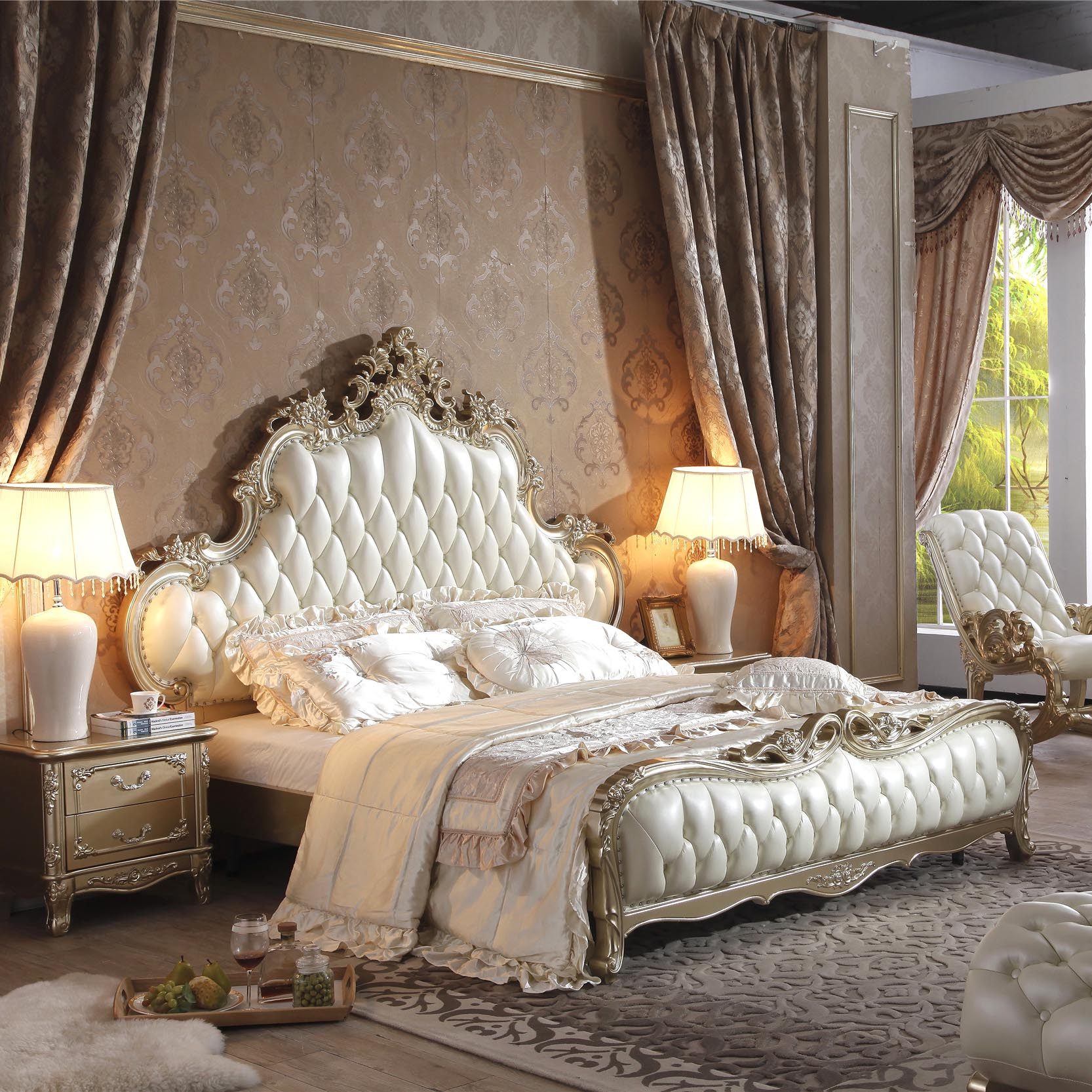 欧式床双人床1.8米全实木真皮床法式主卧奢华婚床2米2.2米公主床