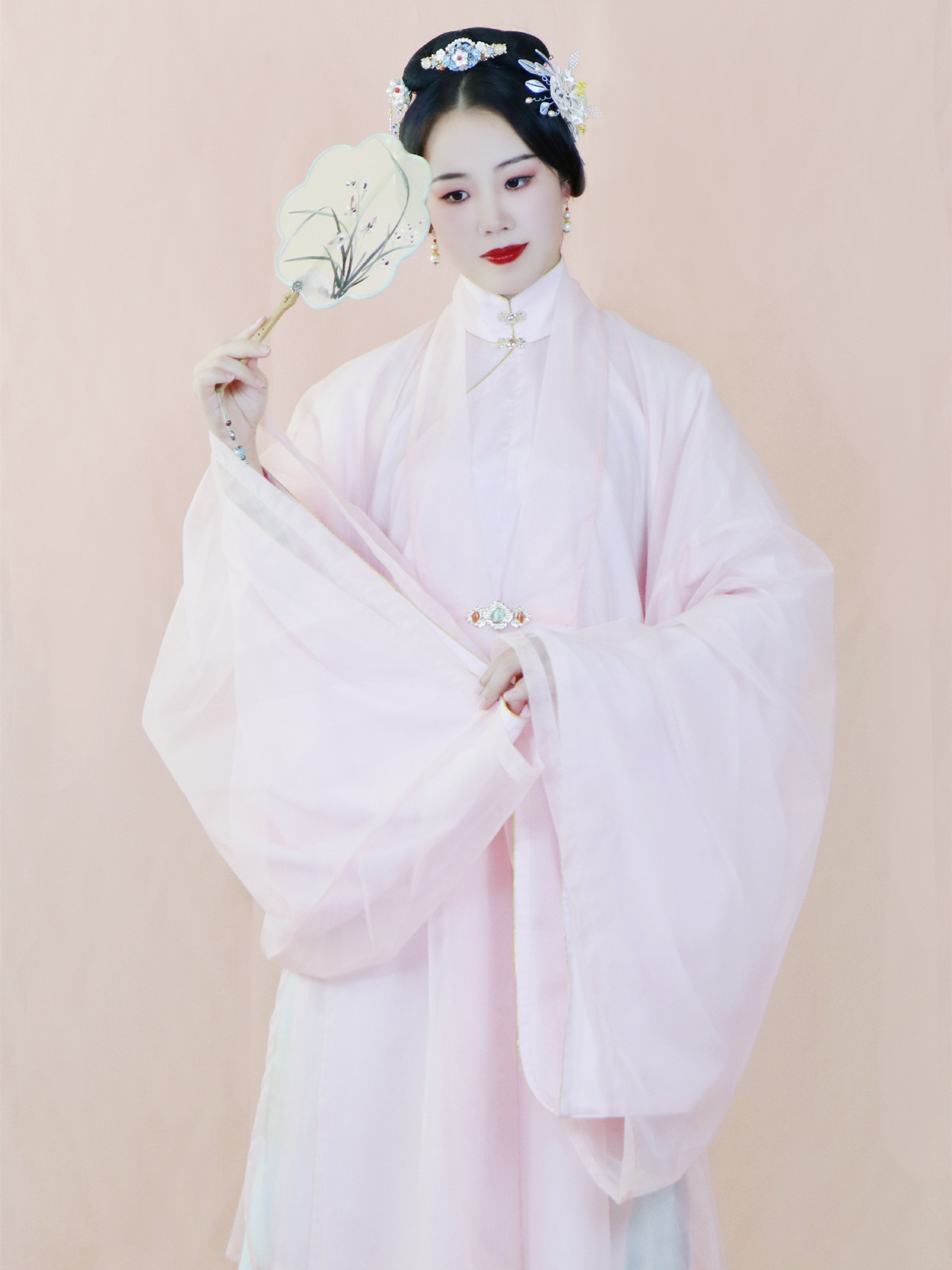 明月现货日常春夏蓝色汉服女传统长衫松天斜襟民族服装