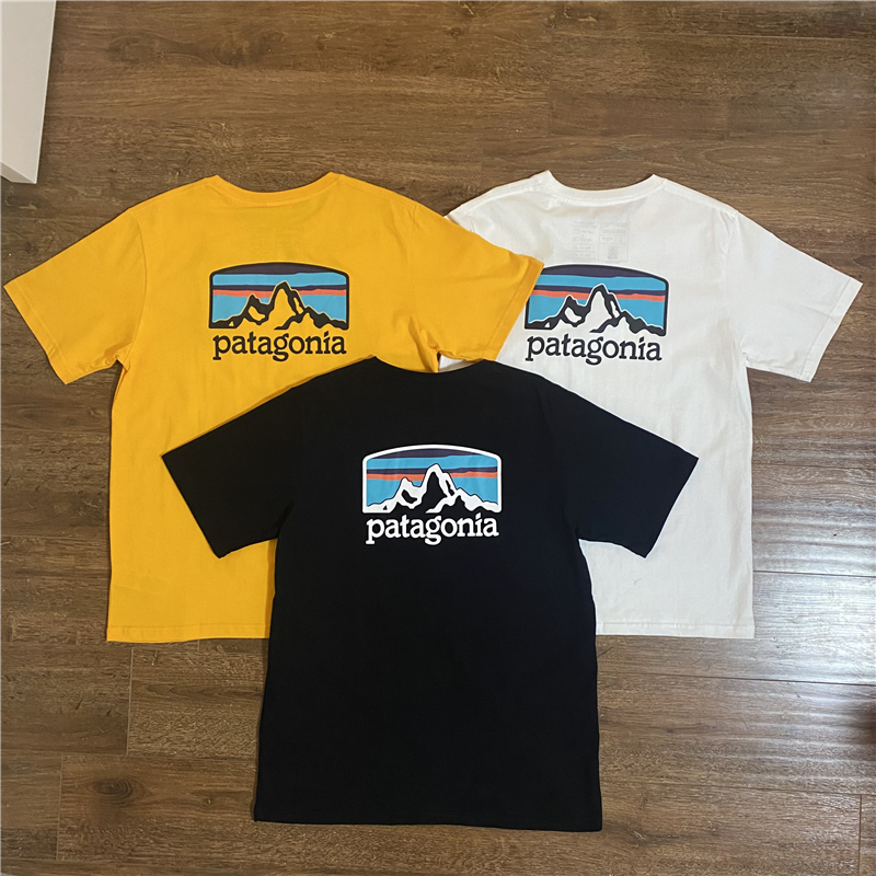 patagonia巴塔 山脉字母印花户外C1透气雪山圆领宽松短袖T恤男潮