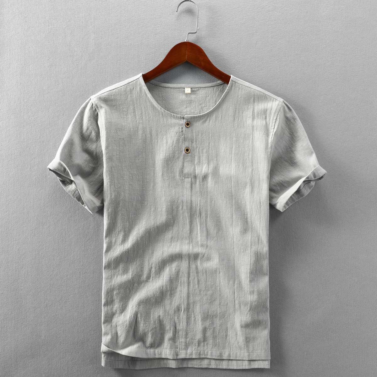 亚麻恤衫男装国风中国上衣麻布棉麻体恤男士t恤