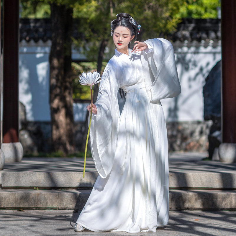 汉服女魏晋白色原创传统交领齐腰毓欢阁青衫素衣汉服