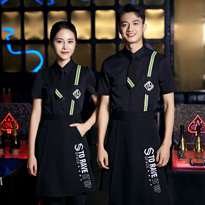 2021酒吧服务员工作服短袖夏季美容师夜店ktv少爷酒店工作制服