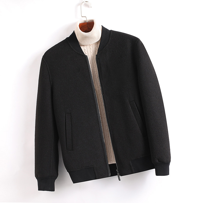 恒源祥男士双面尼短款羊毛呢子夹克翻领商务秋冬毛呢大衣外套大码