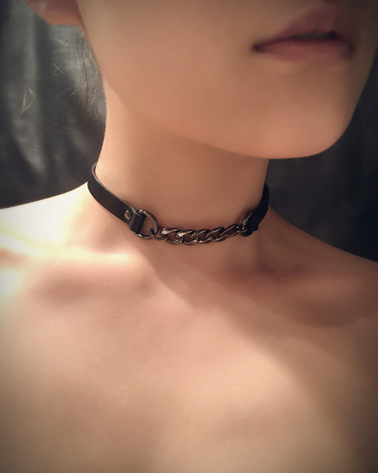 少女disco原创手工项圈金属朋克choker颈环牛皮项链生日节日礼物