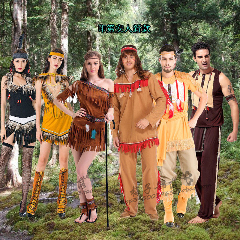 万圣节野人服装男女印第安成人豹纹虎皮土著人演出服服饰