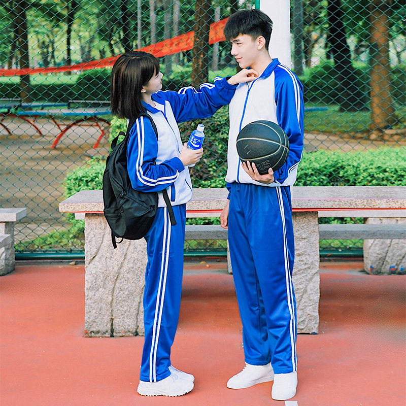 校服套装高中生学院风韩版蓝白学生装夏季运动服初中毕业班服男女