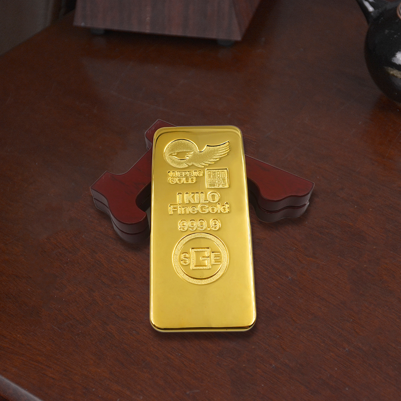 仿真金条金砖金块 纯铜镀金瑞士大鹏金条样品 金店1000克装 饰摆件