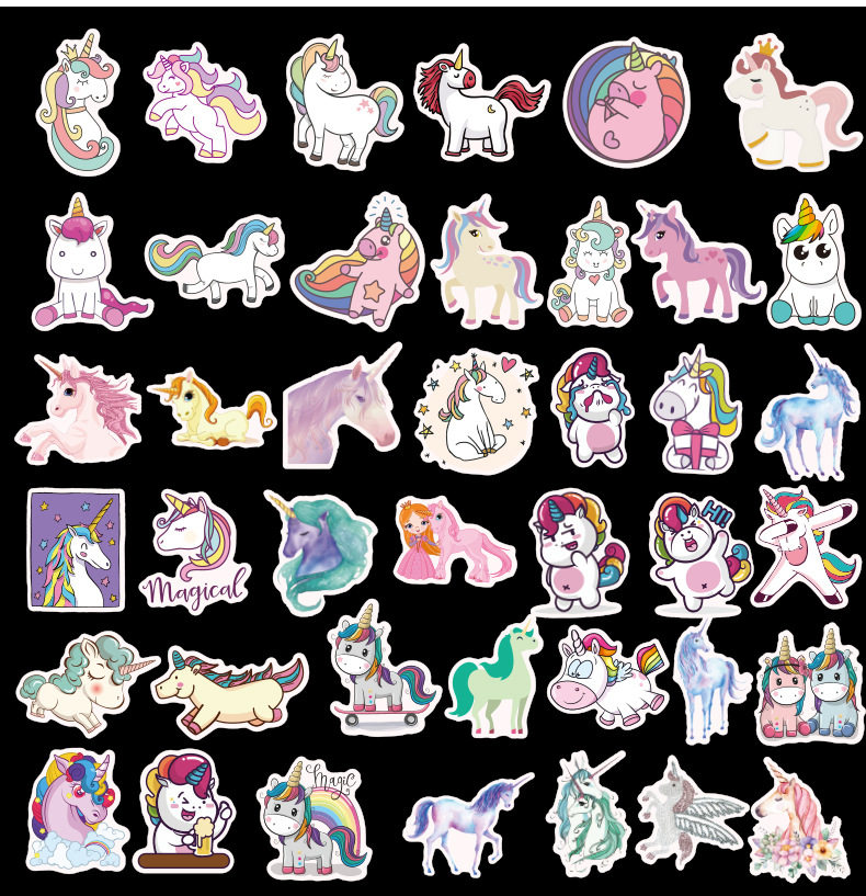 100张独角兽行李箱贴纸电动摩托车头盔少女可爱汽车笔记本个性小贴纸