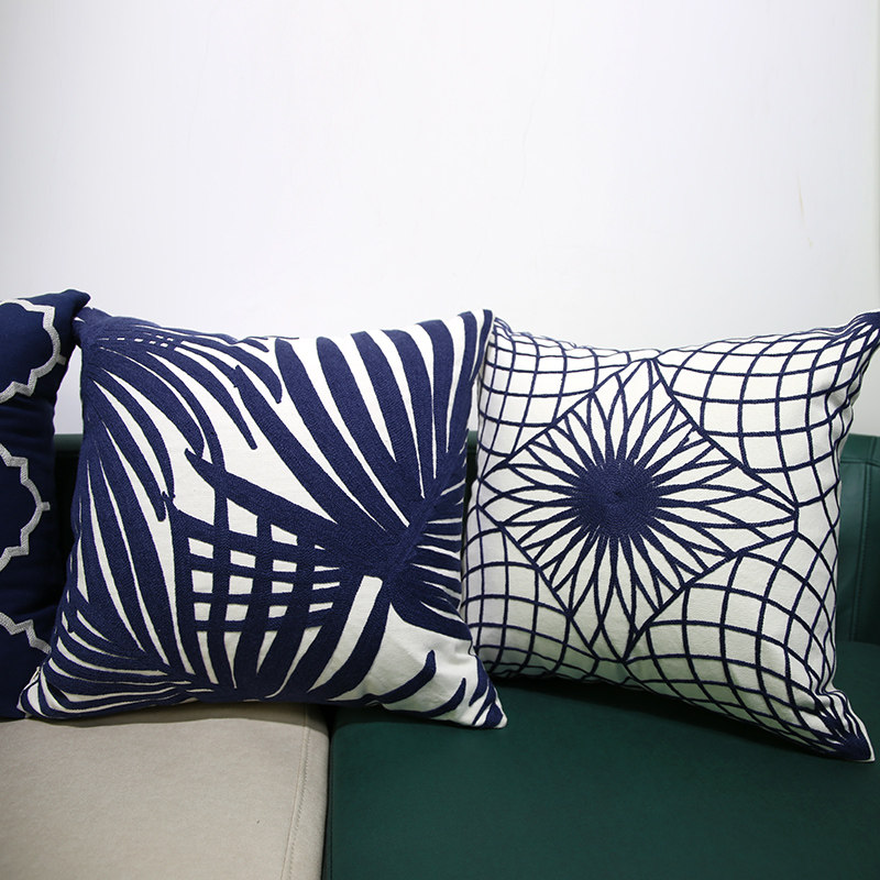 北欧几何刺绣绣花抱枕枕套样板房棉麻靠垫简约靠垫