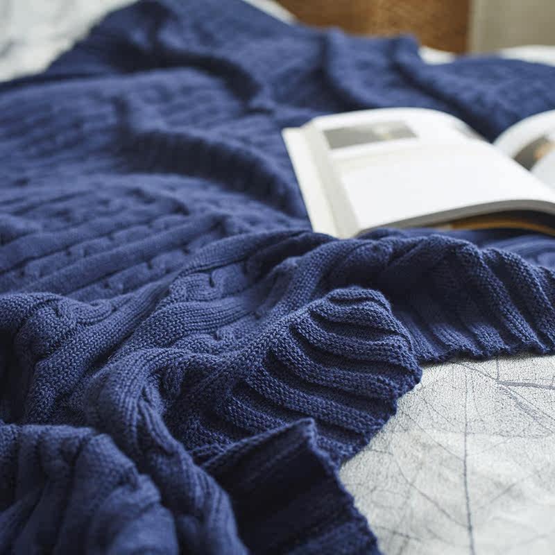 全棉针织麻花线毯纯色棉线针织装饰毯办午睡毯沙发盖毯无静电