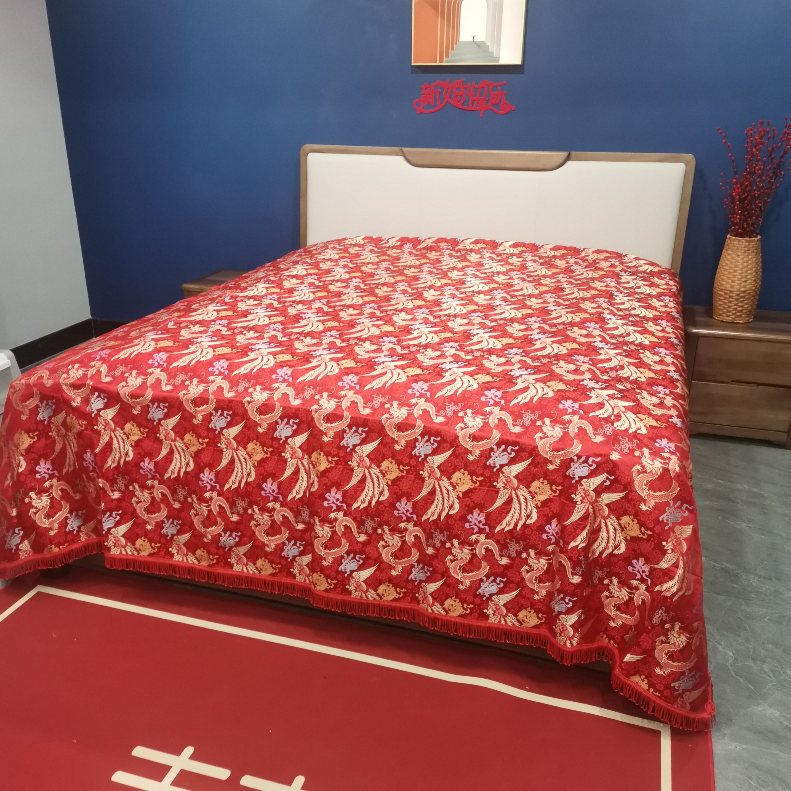 百子被套大红红色真丝织锦被面布料结婚婚庆被套定制