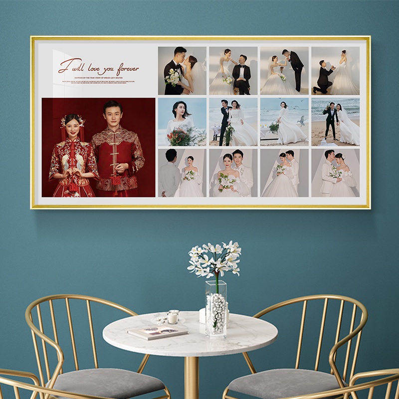 婚纱照放大拼图相框挂墙床头卧室结婚照大尺寸相框