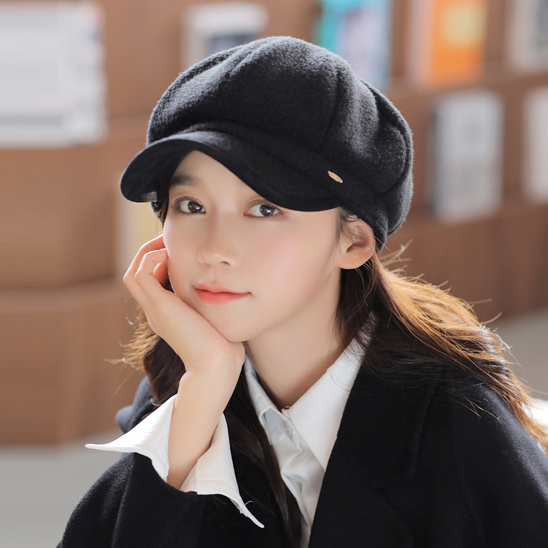 贝雷帽秋冬帽子日系休闲八角帽韩版潮仿羊羔英伦风帽子